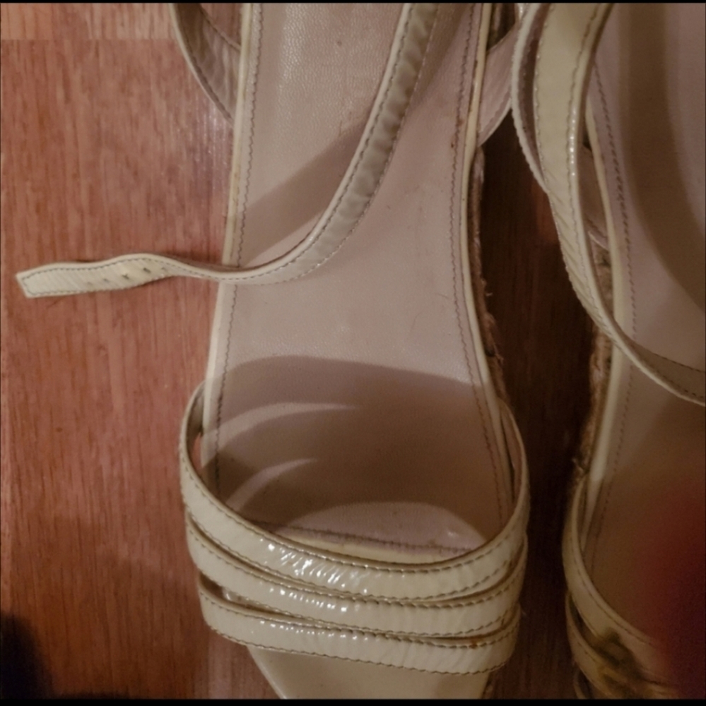 Prada Off White Ankle Strap Low Wedge Sandals - Picture 3 of 7
